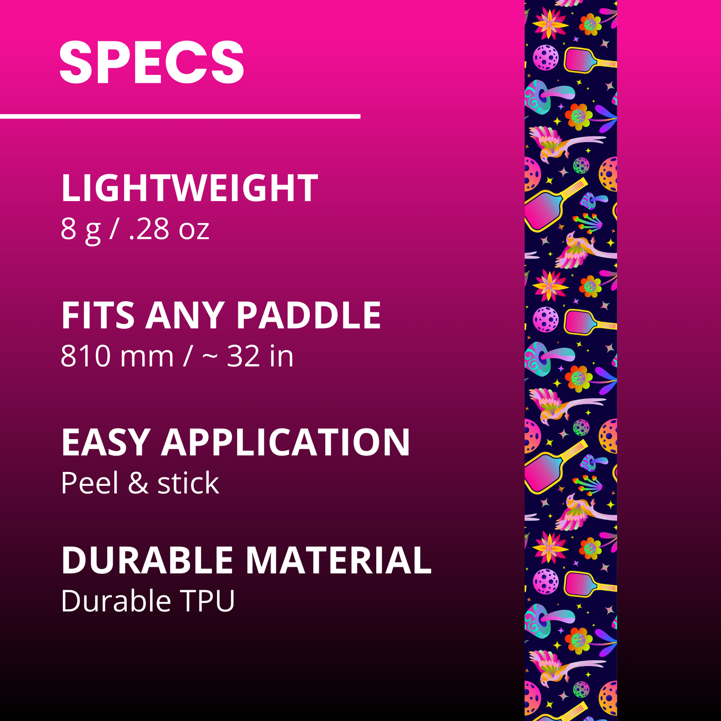 Pink Psychedelic Edge Tape (3 pack) - Pickleball Paddle Edge Tape